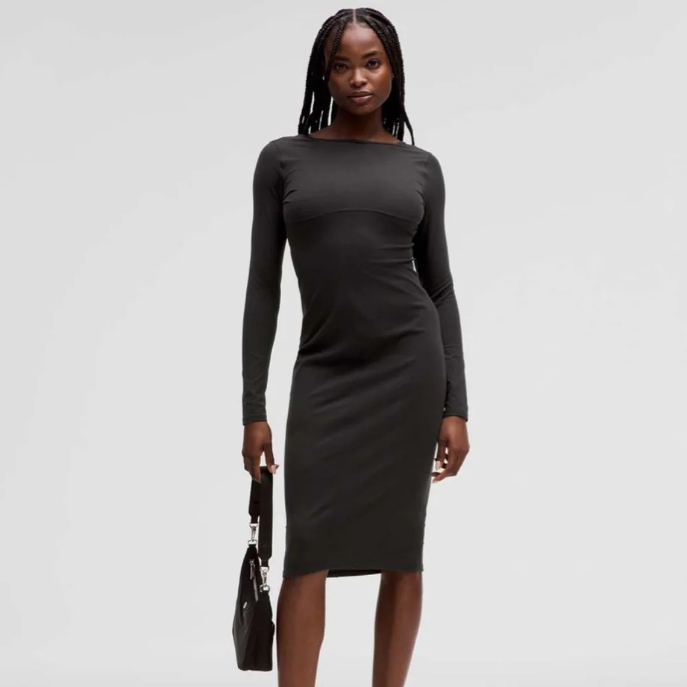 Lululemon Ribbed Nulu Scoop-Back Long-Sleeve Dress (Size 6) in Black - Picture 1 of 7
